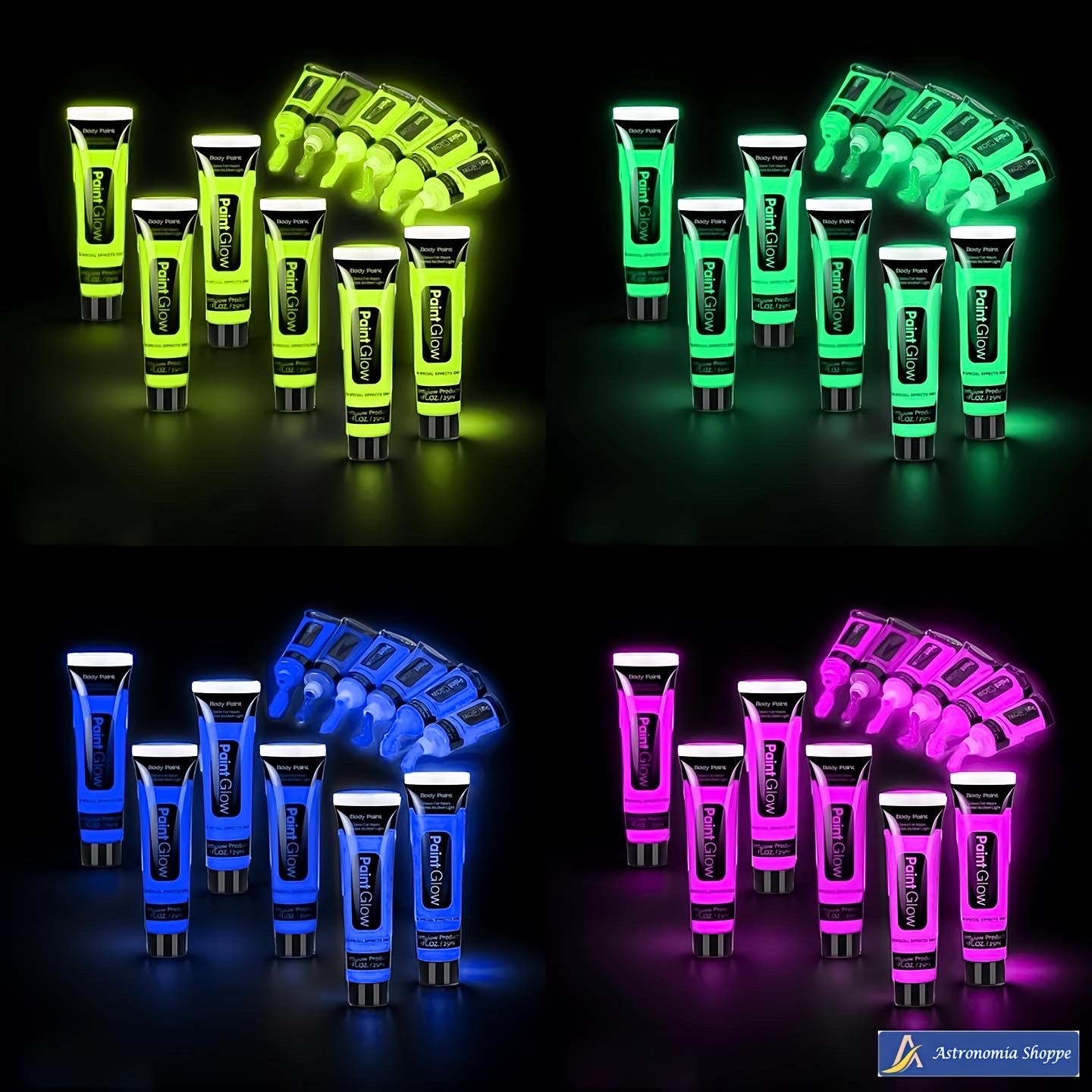 Pack of 24 bottles- neon uv paint (glows under UV light only)