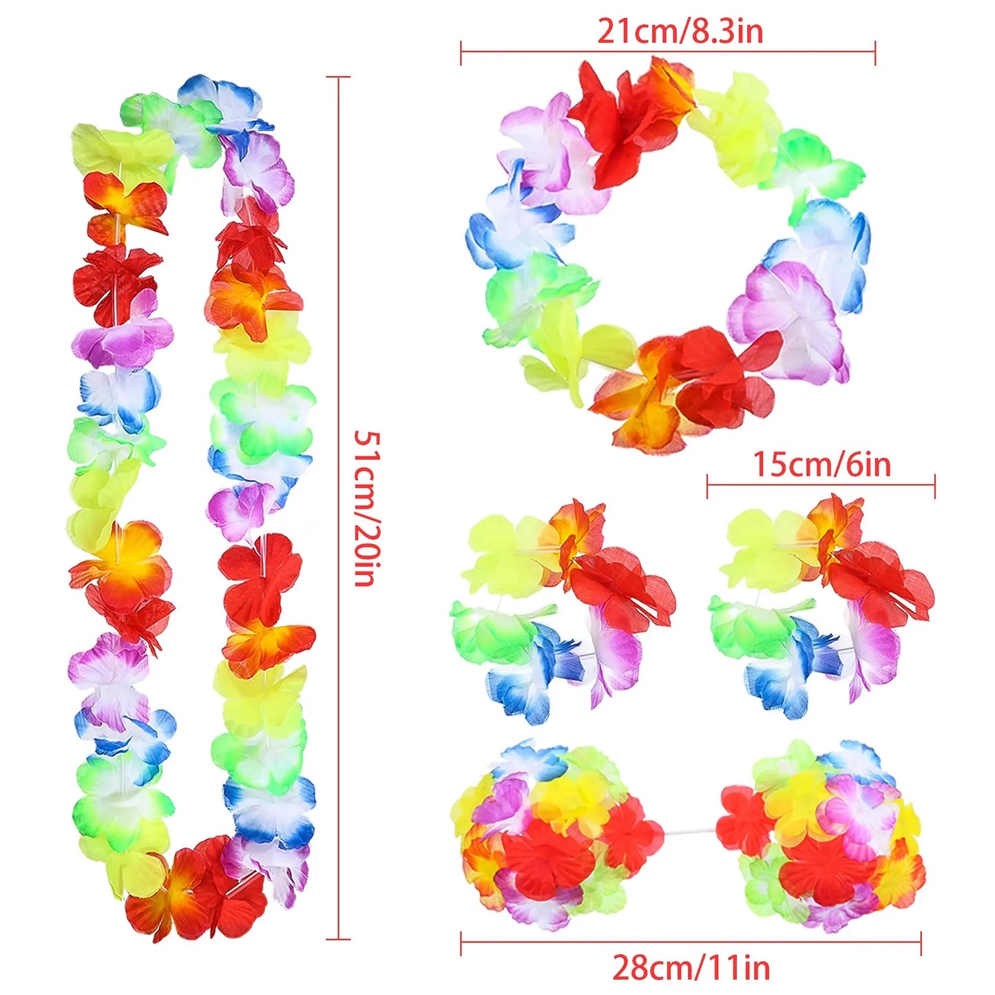 Pack of 50 hawaii sets (each set contains 1 garland, 1 headband, 2 wristbands)