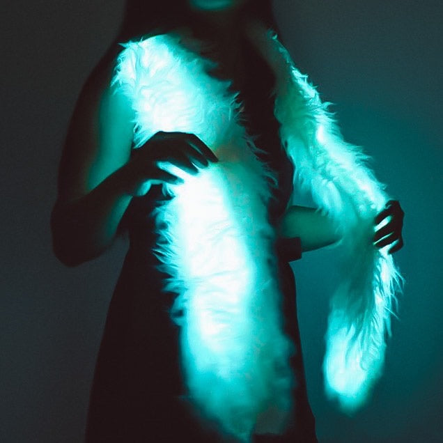 Premium quality LED faux fur sash- remote controlled with 9 colours and 28 effects