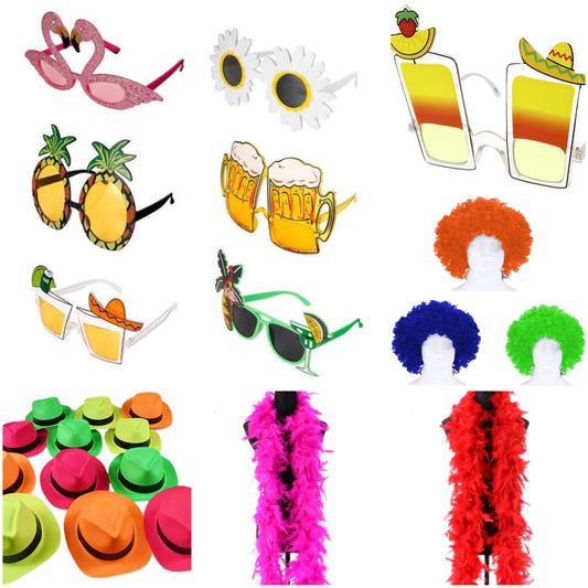 Pool party package (10 goggles + 20 hats + 5 boas + 5 wigs)